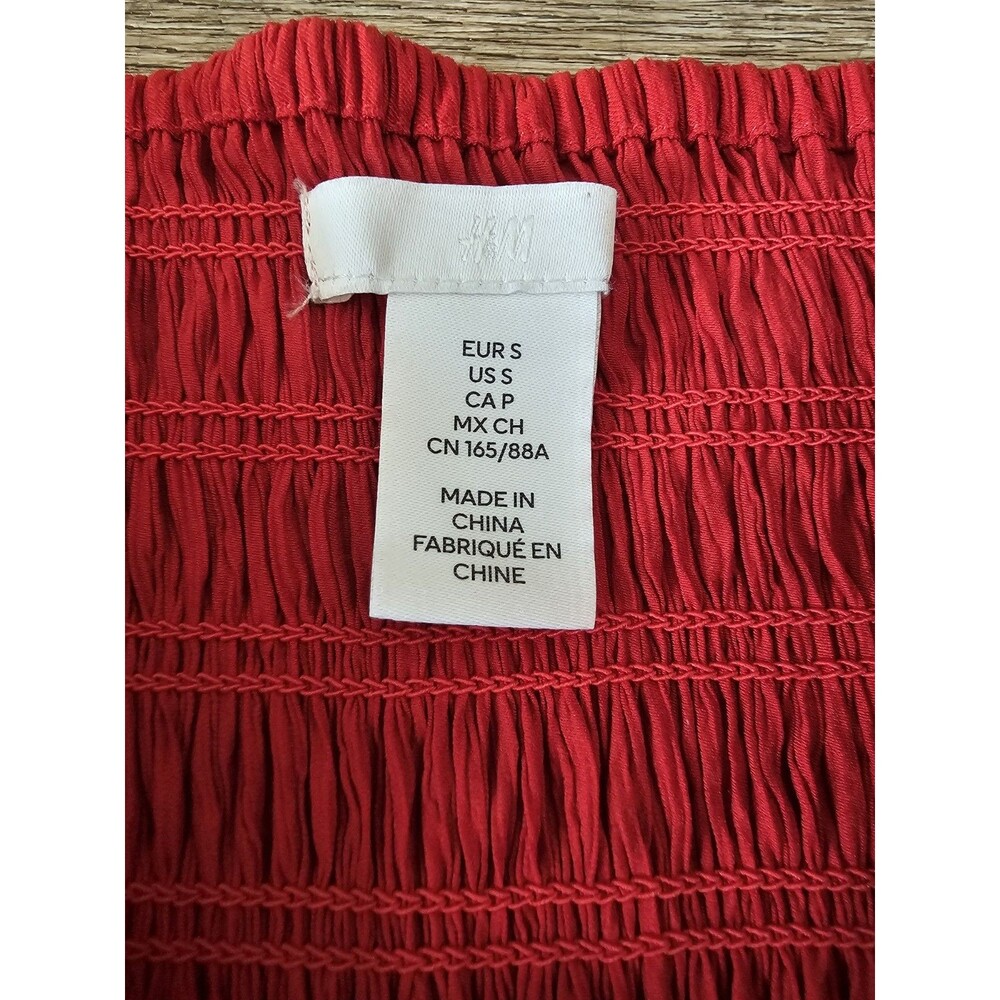 H&M Women's Red Crinkled Midi Dress Sleeves Size Small - Picture 3 of 5